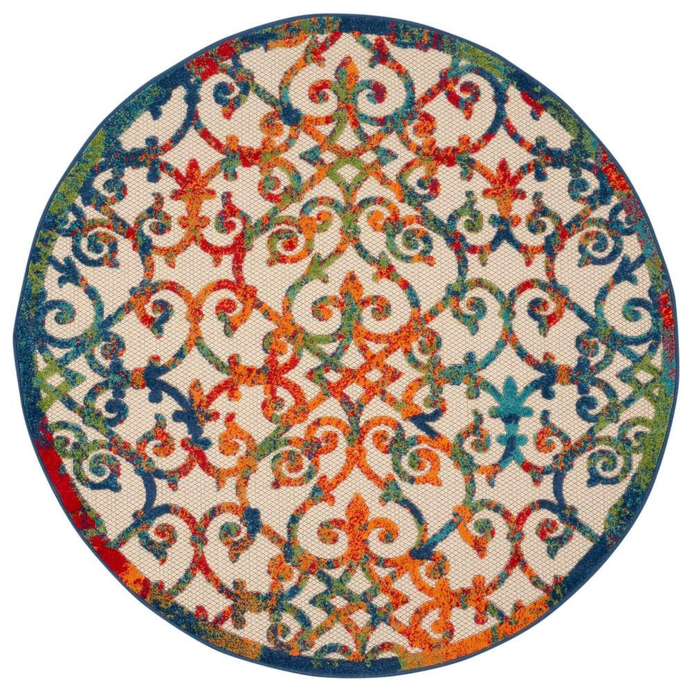 Nourison Aloha Damask 4" Round Multicolor Indoor/Outdoor Area Rug, , large