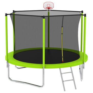 HOMLUX 10" Outdoor Trampoline Sports with Safety Enclosure in Green, , large