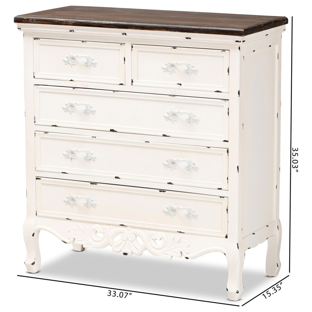 Baxton Studio Levron 5-Drawer Storage Cabinet in Walnut Brown and Antique White, , large