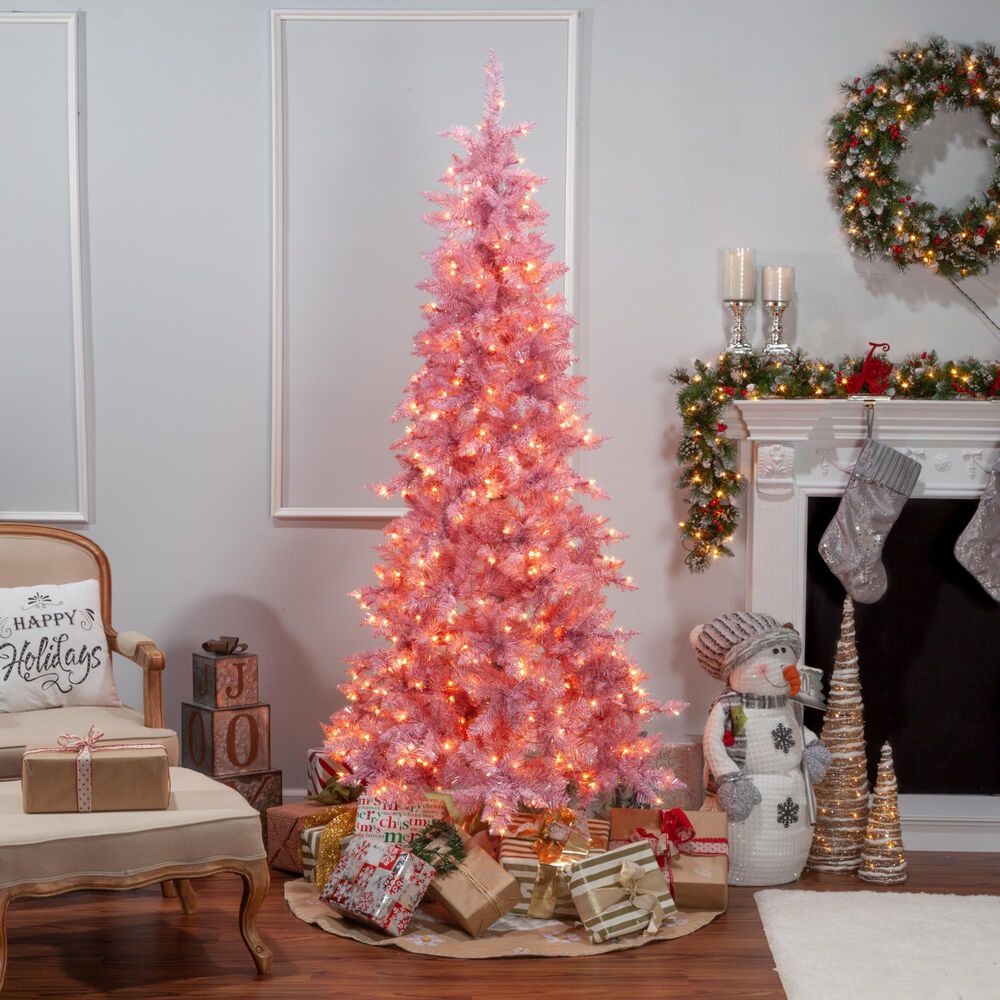 The Gerson Company 7.5&#39; Pre-Lit Tuscany Tinsel Christmas Tree in Pink, , large