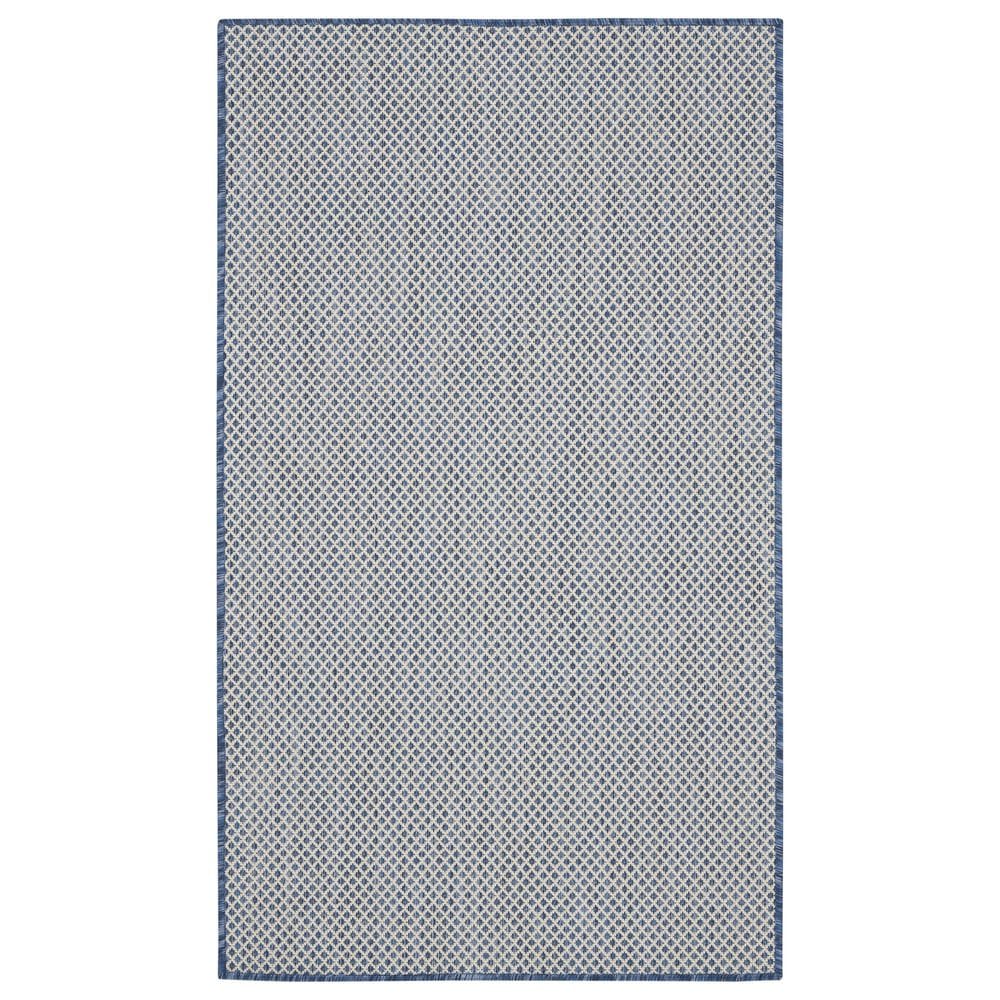Nourison Courtyard Ivory and Blue 3" x 5" Indoor/Outdoor Area Rug, , large