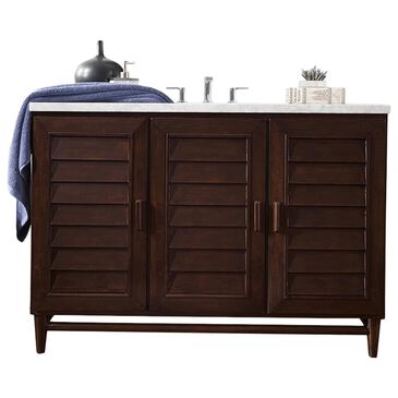 James Martin Portland 48" Single Bathroom Vanity in Burnished Mahogany with 3 cm Eternal Jasmine Pearl Quartz Top and Rectangular Sink, , large