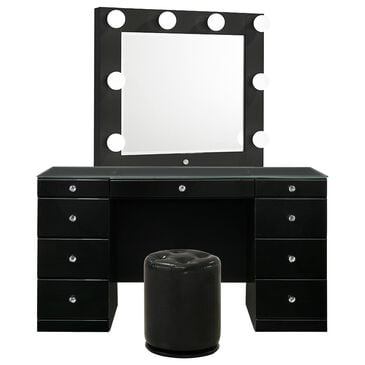 Crown Mark Avery, Luxo and Morgan Vanity with Mirror and Stool in Black, , large