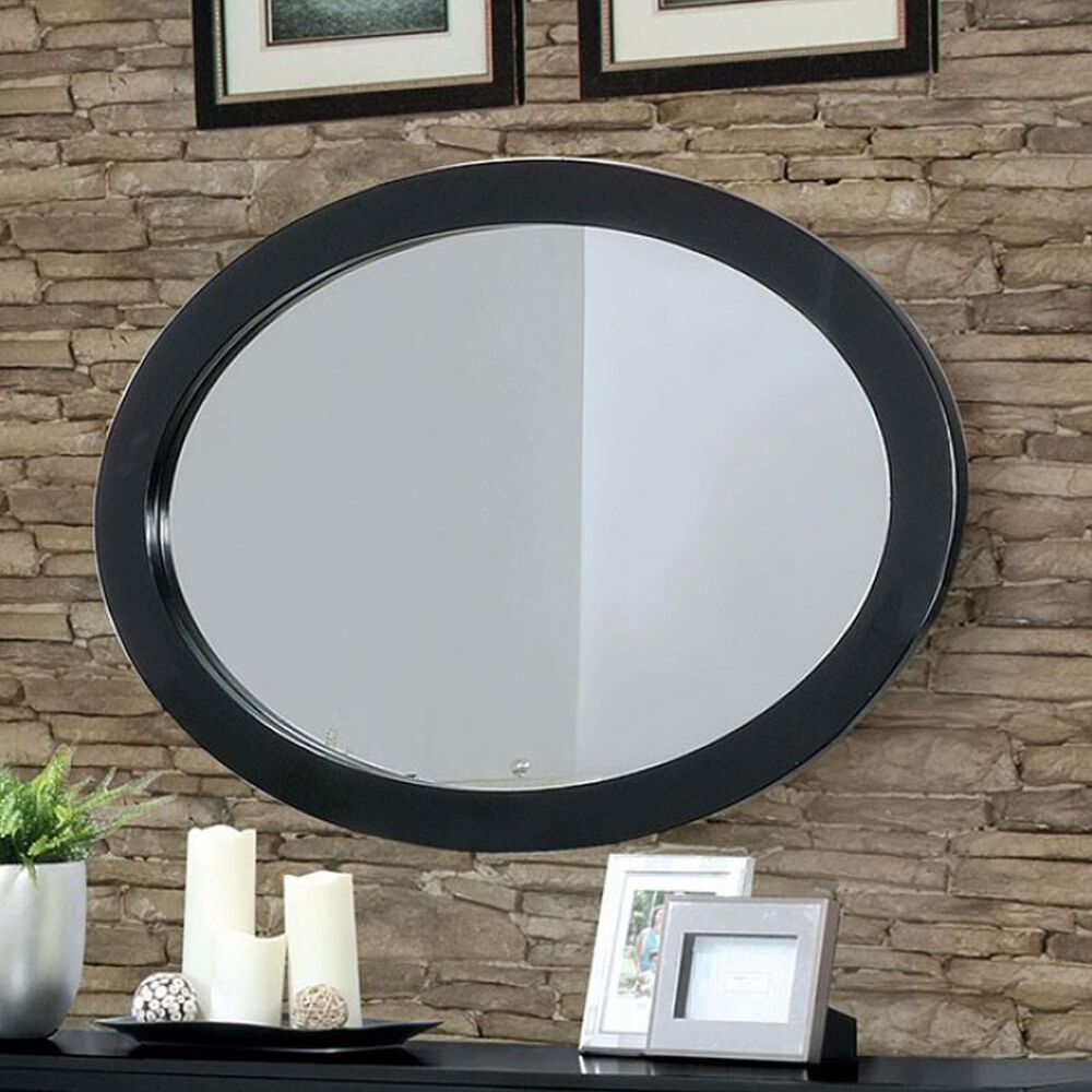 Furniture of America Lennart 6-Drawer Dresser and Oval Mirror in Black, , large