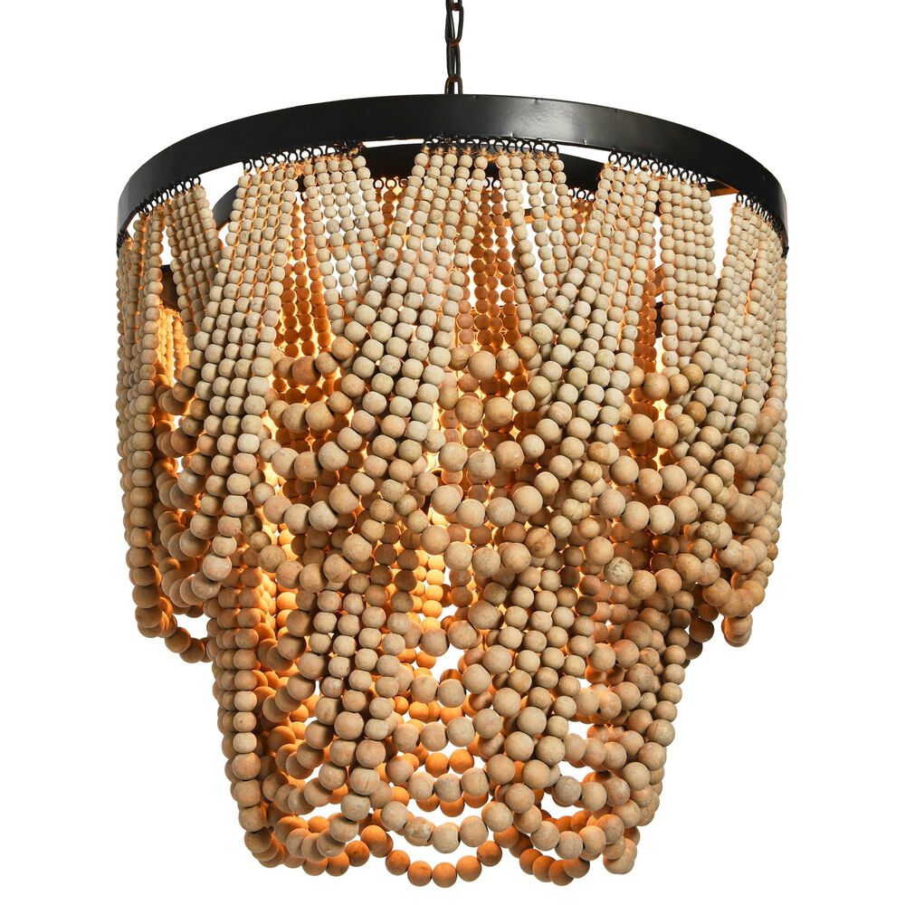 Creative Coop Laurel 2-Tier Draped Wood Bead Chandelier with Black and Natural Shade, , large