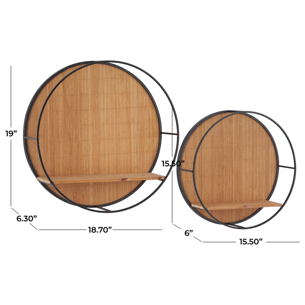 Maple and Jade Round Bamboo Wall Shelf in Natural Brown and Ebony Black (Set of 2) NFM