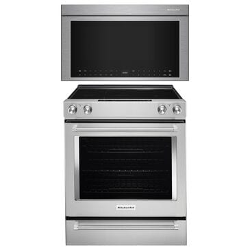 KitchenAid 2-Piece Kitchen Package with 6.4 Cu. Ft. Slide-In 5-Element Electric Range and 1.1 Cu. Ft. Over-The-Range Microwave Oven in Stainless Steel, , large