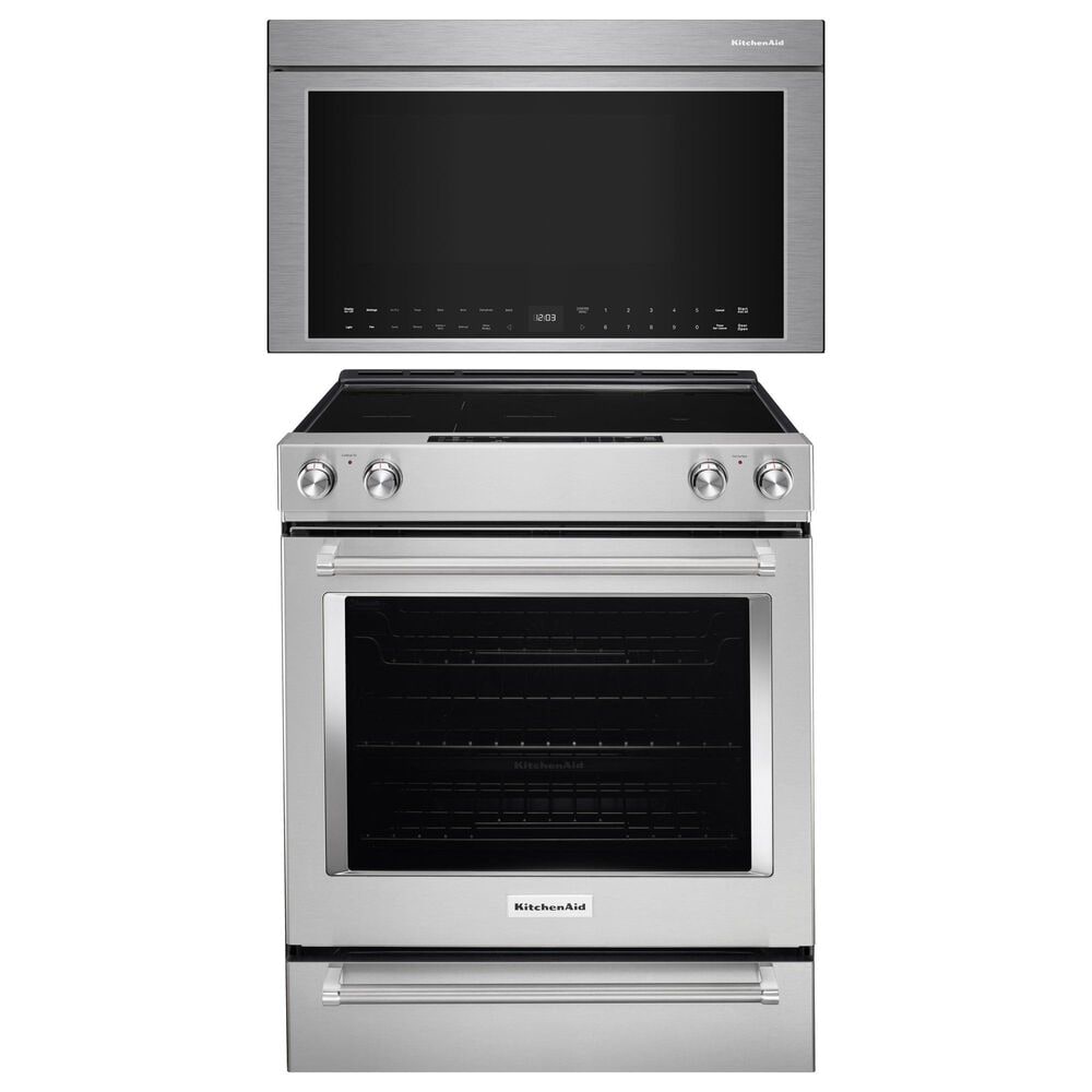 KitchenAid 2-Piece Kitchen Package with 6.4 Cu. Ft. Slide-In 5-Element Electric Range and 1.1 Cu. Ft. Over-The-Range Microwave Oven in Stainless Steel, , large