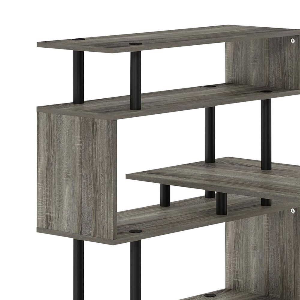 HOMLUX 5-Tier Shelves L-Shape Computer Desk in French Oak Grey and Black, , large