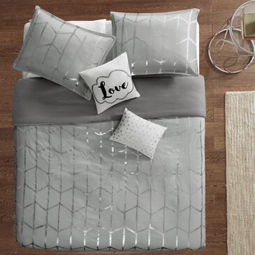 Hampton Park Raina 4-Piece Twin/Twin XL Duvet Set in Grey and Silver, , large