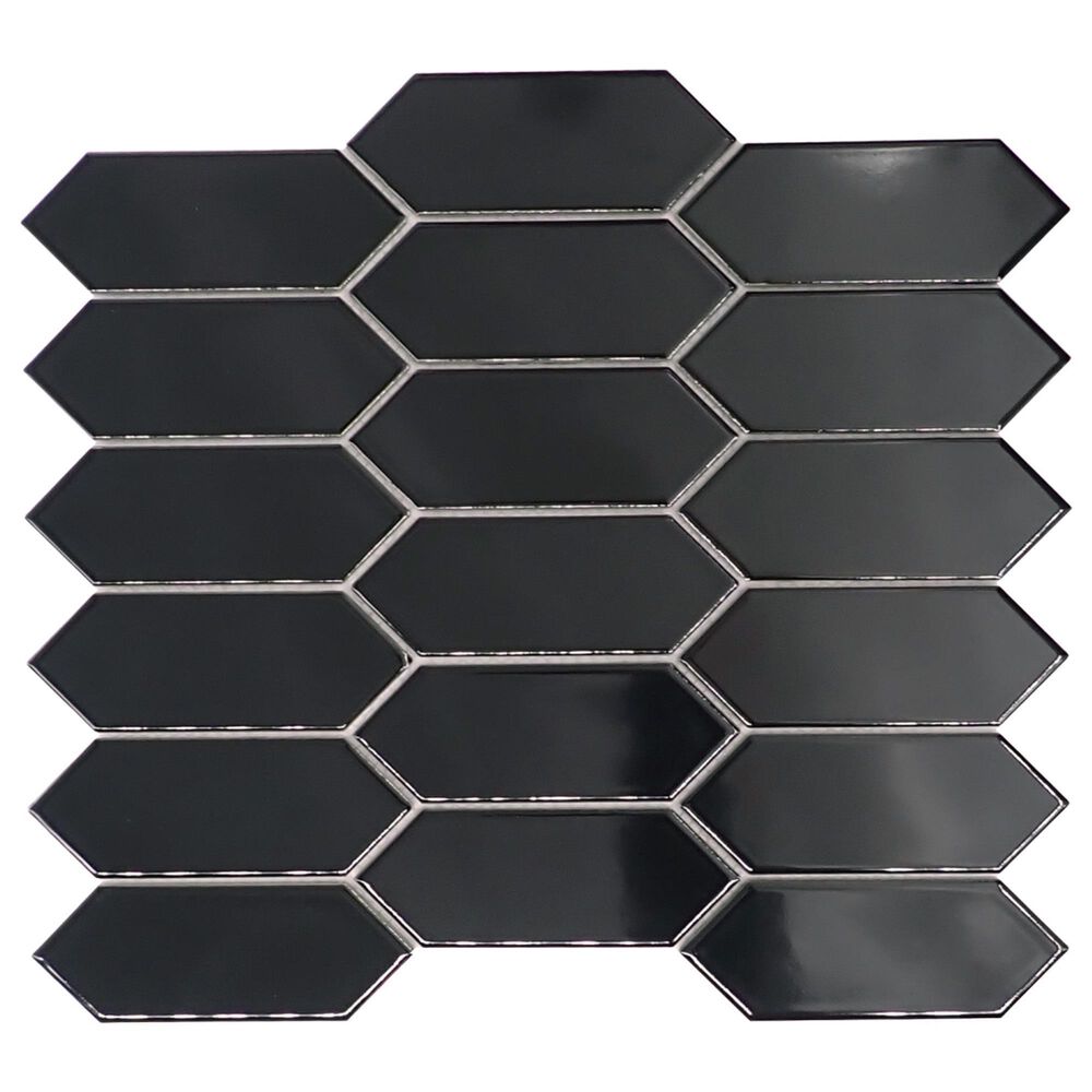 Emser Catch Glossy Black 2" x 2" Hexagon on 10" x 13" Porcelain Mosaic Sheet, , large
