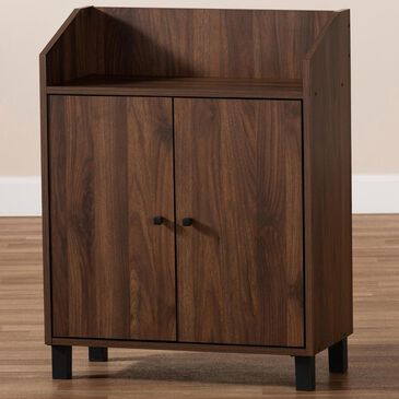 Baxton Studio Rossin 2-Door Entryway Shoe Storage Cabinet with Open Top Shelf in Walnut, , large