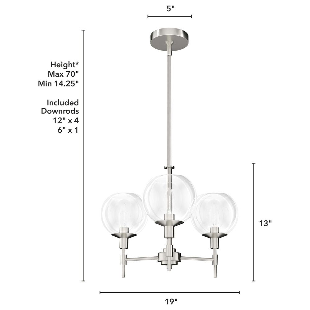 Hunter Xidane 3-Light Chandelier in Brushed Nickel, , large