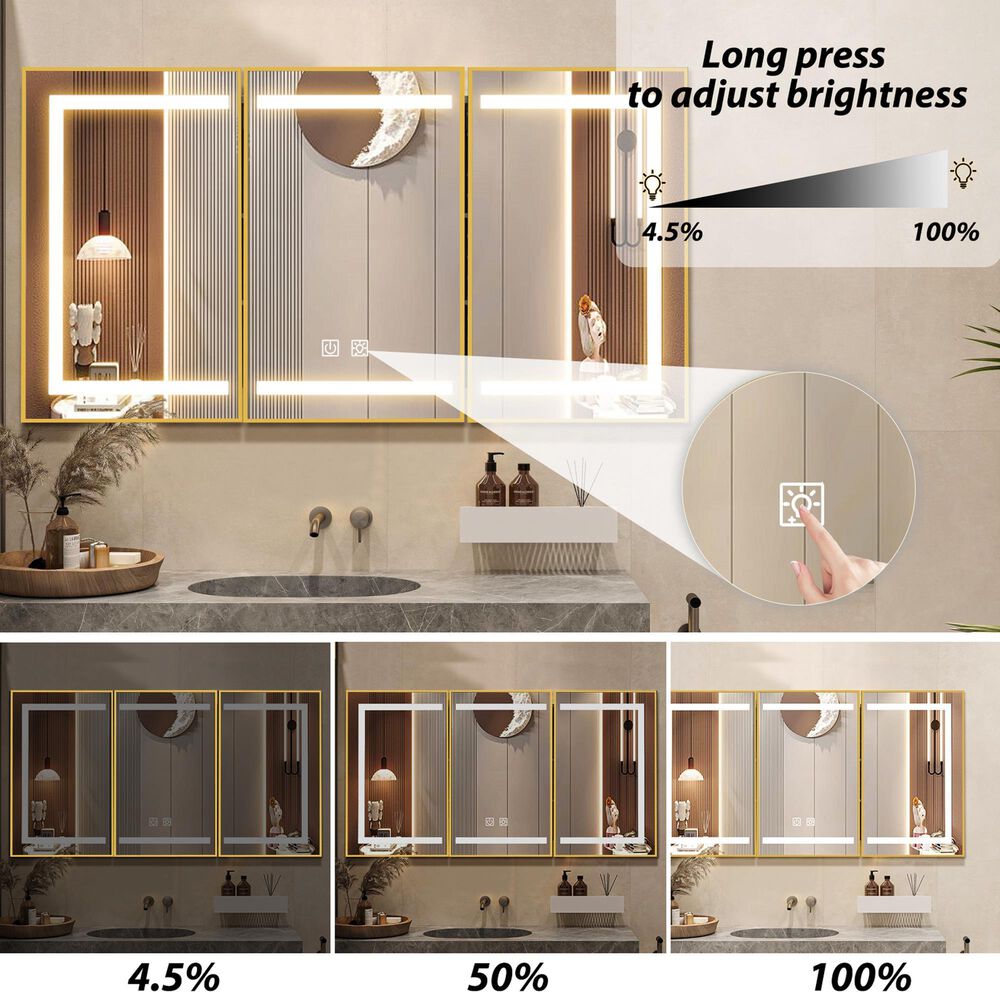 HOMLUX 60" x 32" Bathroom Medicine Cabinet with Mirror in Gold, , large