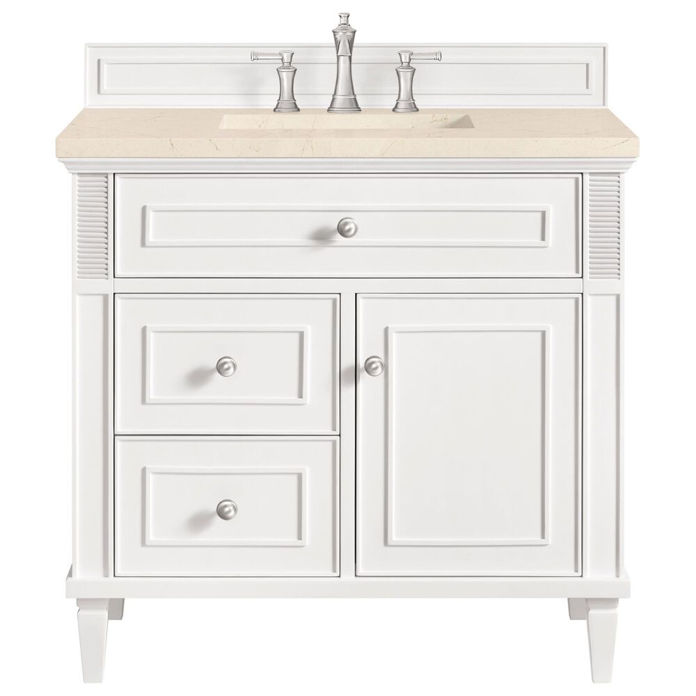 James Martin Vanities Lorelai 36&quot; Single Vanity in Bright White with 3 cm Eternal Marfil Quartz Top, , large