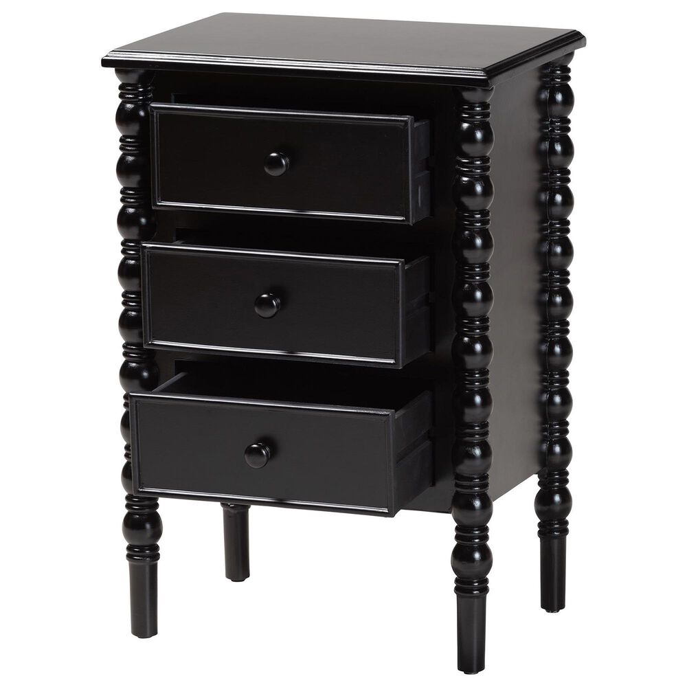Baxton Studio Malinda 3-Drawer End Table with Spindle Legs in Black, , large