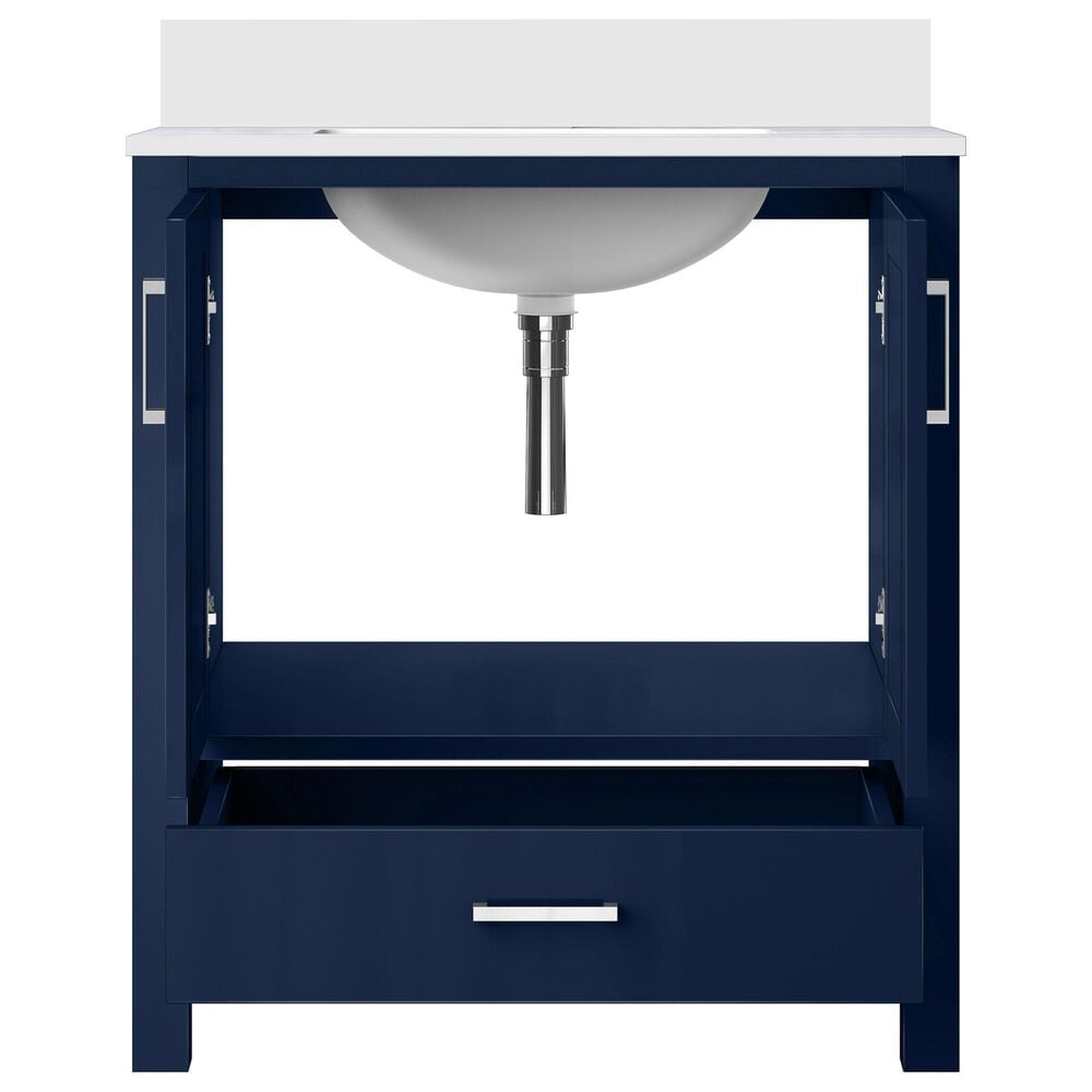 Lexora Home Jacques 30&quot; Single Bathroom Vanity in Navy Blue with 2 cm White Cultured Marble Top and Rectangular Sink, , large
