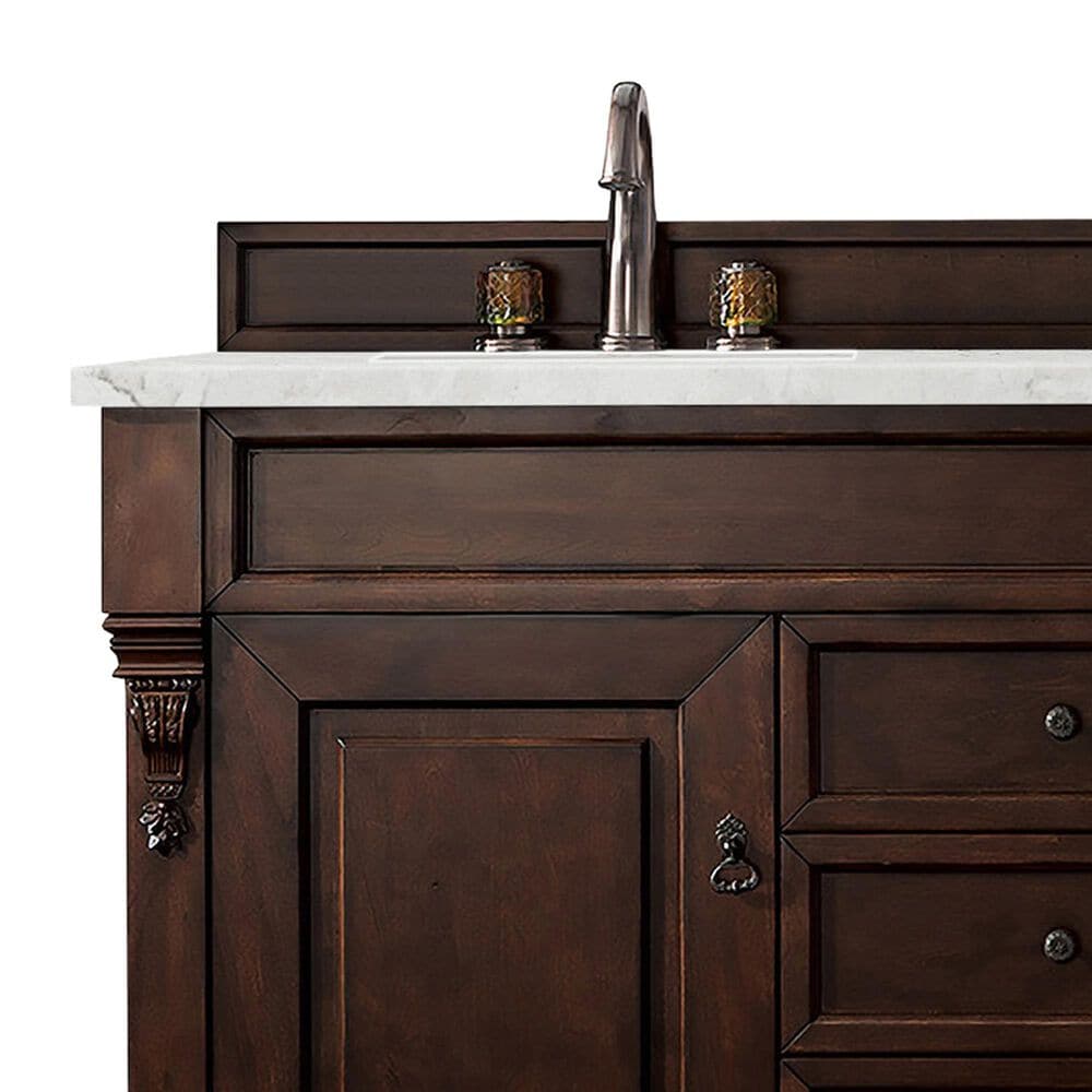 James Martin Vanities Brookfield 60&quot; Double Bathroom Vanity in Burnished Mahogany with 3 cm Eternal Jasmine Pearl Quartz Top and Rectangle Sinks, , large