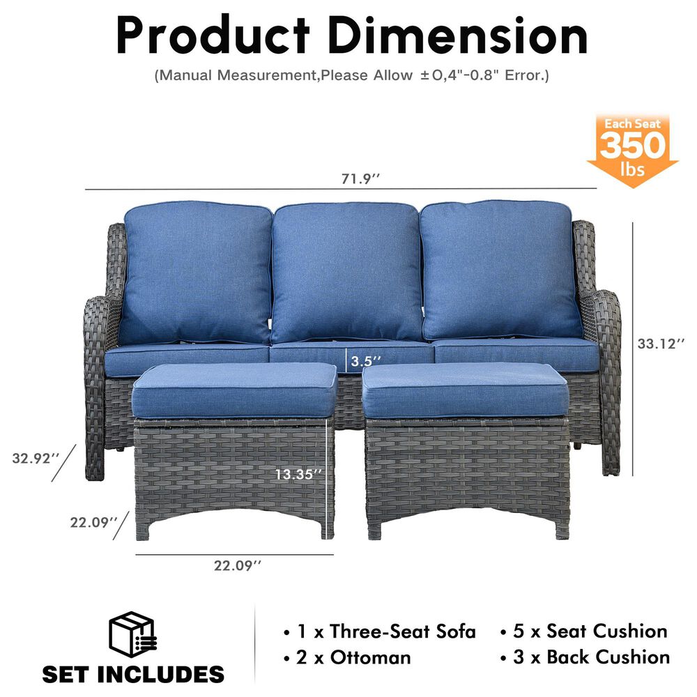 HOMLUX Patio Rattan Sofa Set in Denim Blue, , large