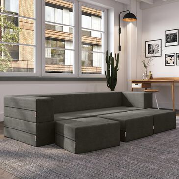 Jaxx Sacks Zipline 3-Piece Stationary Convertible Sleeper Sofa in Charcoal Velvet, , large