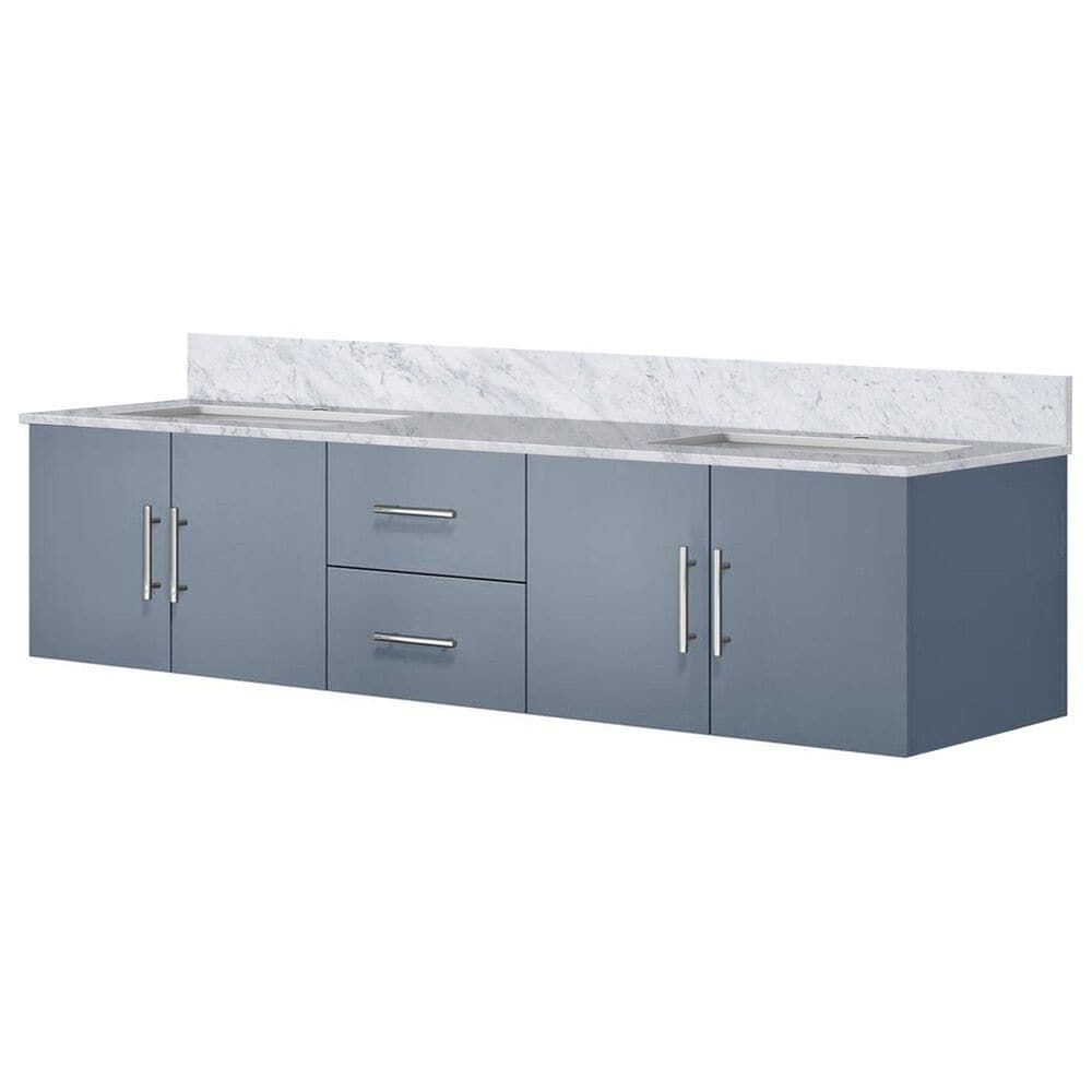 Lexora Home Geneva 80" Double Bathroom Vanity in Dark Grey with 2 cm White Carrara Marble Top and Rectangular Sinks, , large