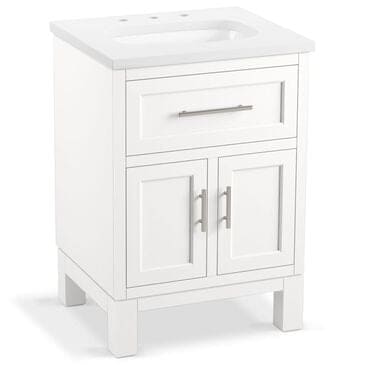 Kohler Quo 24" Single Bathroom Vanity in White with 3 cm Pure White Quartz Top and Oval Sink, , large