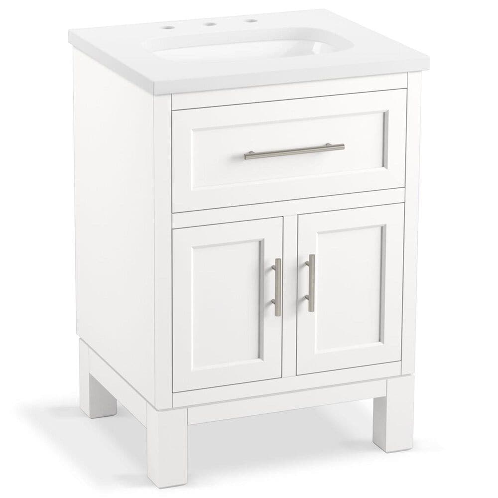 Kohler Quo 24" Single Bathroom Vanity in White with 3 cm Pure White Quartz Top and Oval Sink, , large
