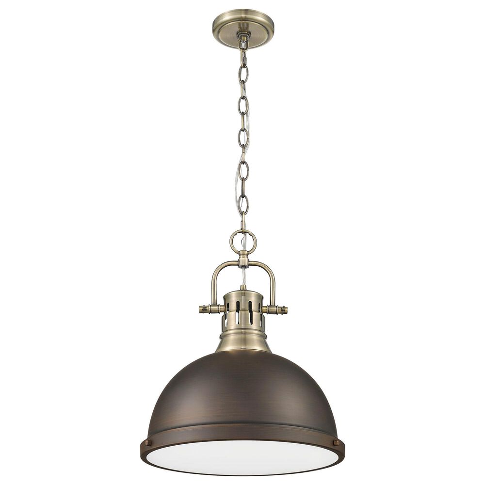 Golden Lighting Duncan 1-Light Pendant with Chain and Rubbed Bronze Shade in Aged Brass, , large