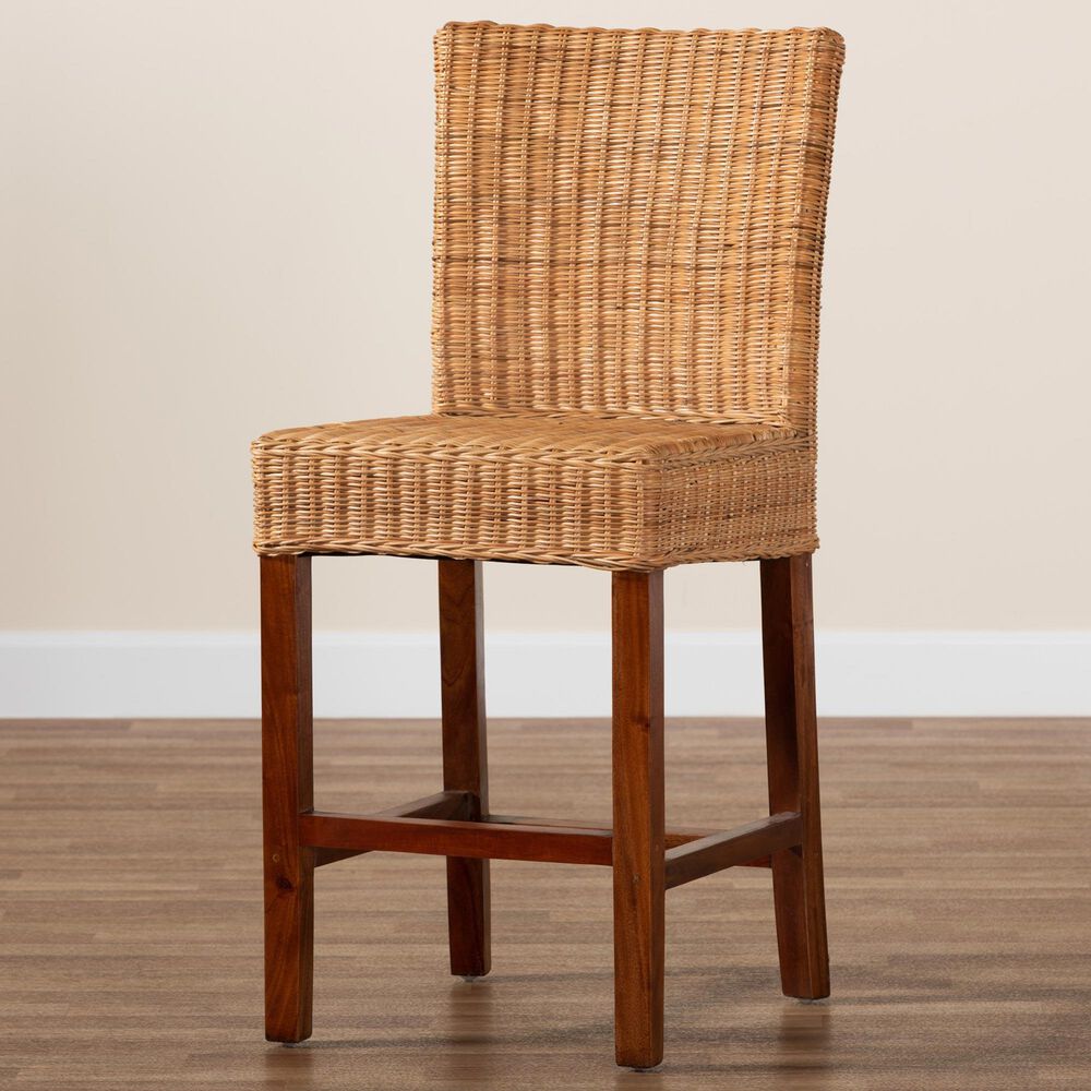 Baxton Studio Racquel Counter Stool in Natural and Walnut Brown, , large