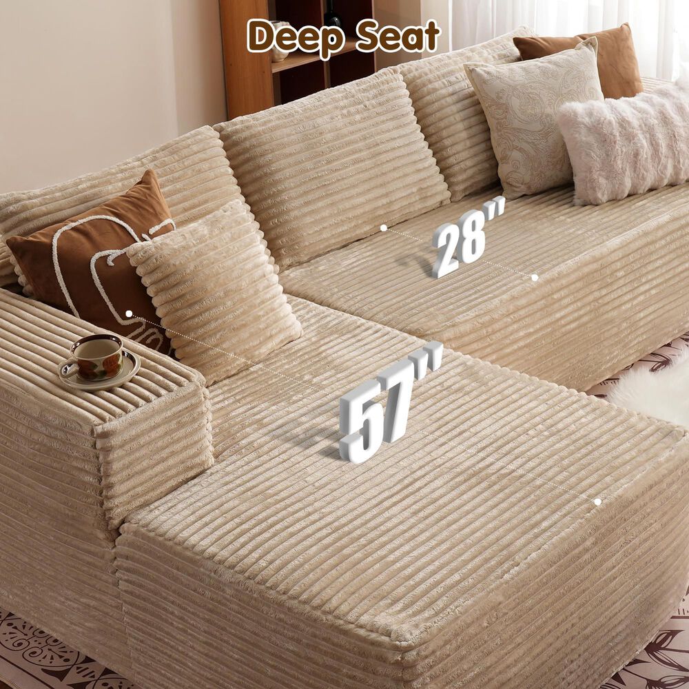 HOMLUX 2-Piece Mod Sectional with LAF Chaise in Beige, , large