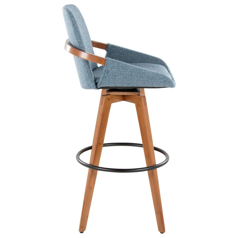 Lumisource Cosmo Swivel Barstool with Blue Noise Cushion in Walnut and Black, , large