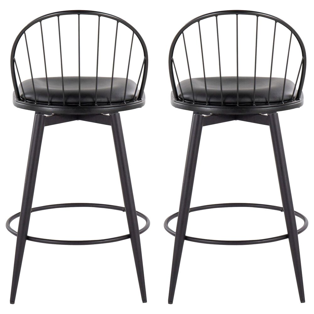 Lumisource Riley 26&quot; Swivel Counter Stool in Black &#40;Set of 2&#41;, , large