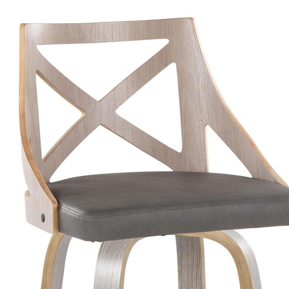 LumiSource Charlotte Swivel Counter Stool with Grey Faux Leather Upholstery in Light Grey and Black (Set of 2), , large
