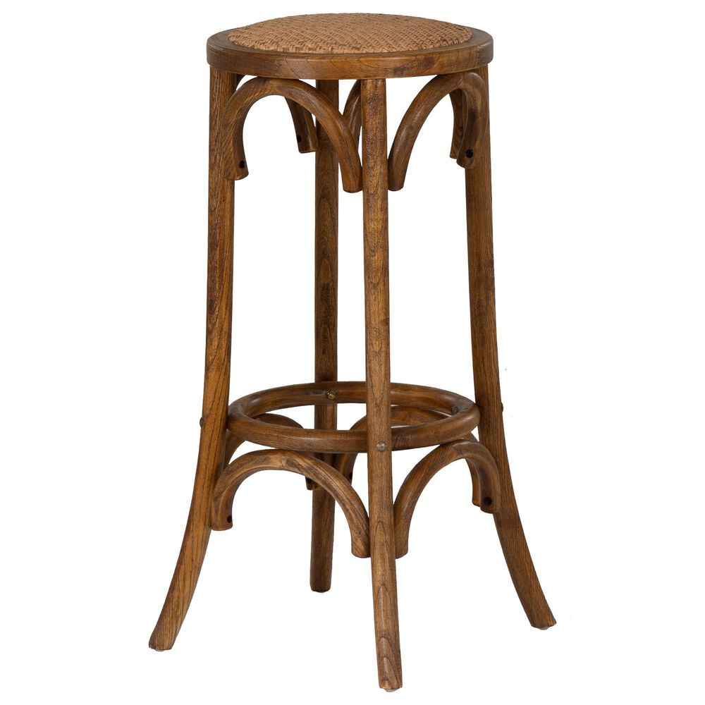 Linon Home Decor Rae Rattan Bar Stool in Rich Walnut, , large