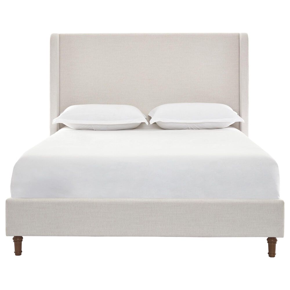Hearth and Haven Hayden Queen Panel Bed with Ivory Upholstery in Walnut, , large