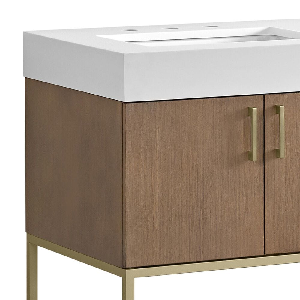 37B Mauri 42" Single Bathroom Vanity with Metal Base in Walnut Drift with High-Profile 4" White Composite Stone Top, , large