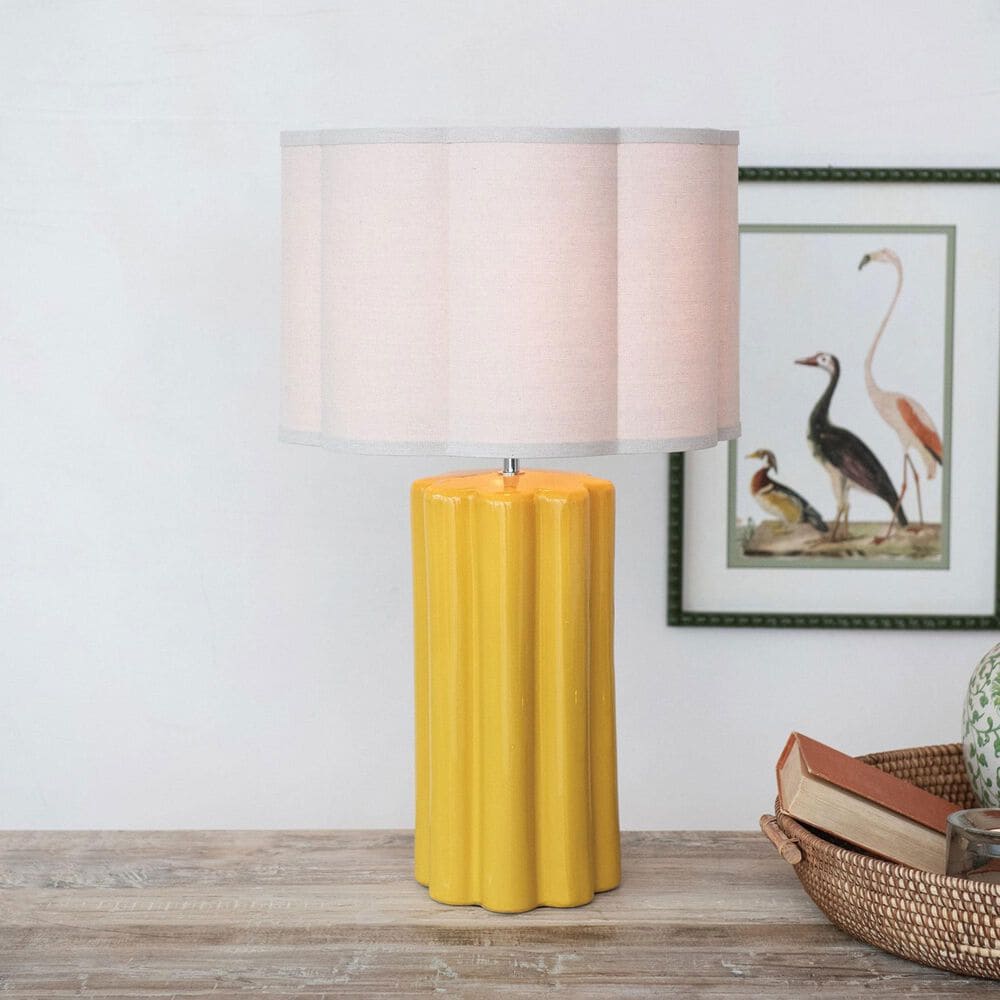 Teak Interiors Collected Notions Stoneware Fluted Scalloped Table Lamp in Mustard, , large