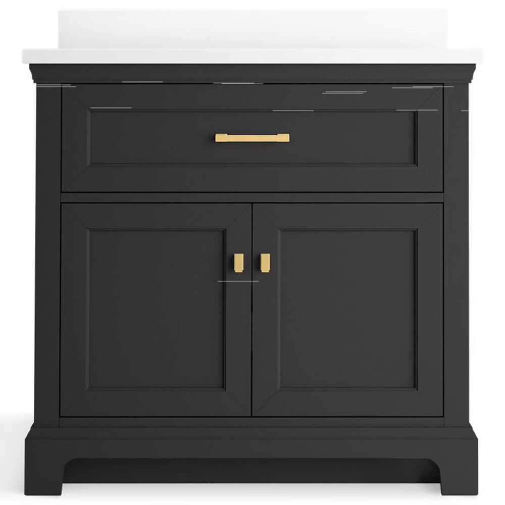 Kohler Charlemont 36&quot; Single Bathroom Vanity in Ferrous Grey with 3 cm White Quartz Top and Rectangular Sink, , large