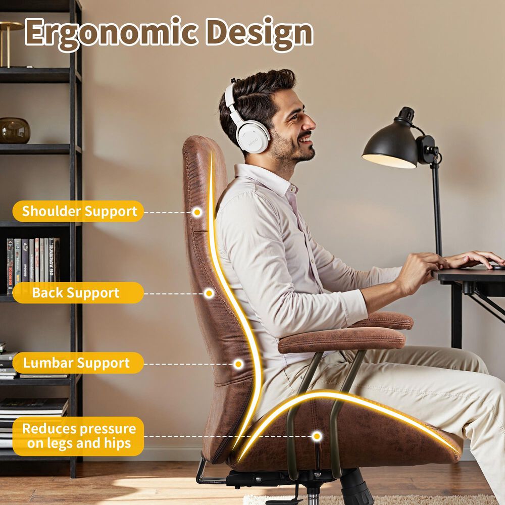 HOMLUX High Back Ergonomic Office Chair with Suede Leather in Dark Brown, , large