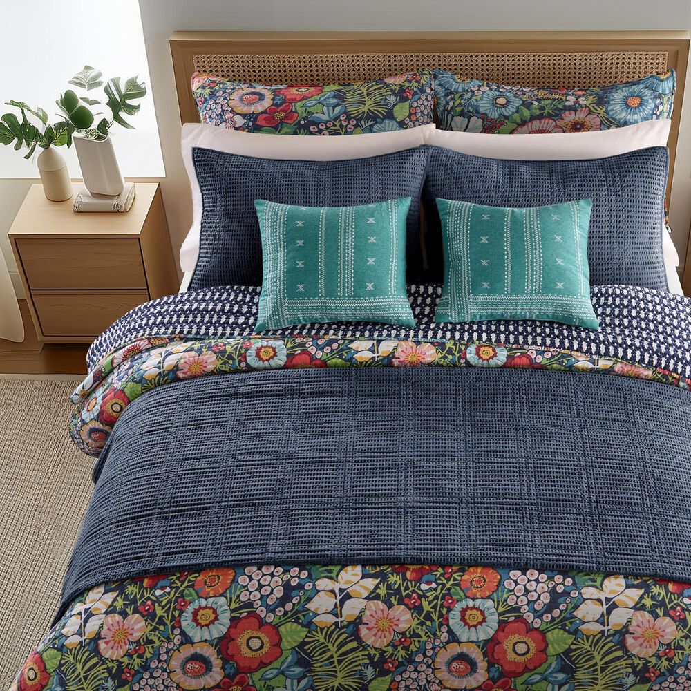 Levtex Night Garden 3-Piece Reversible Full/Queen Quilt Set in Navy, Red, Pink, Green, Ochre and White, , large