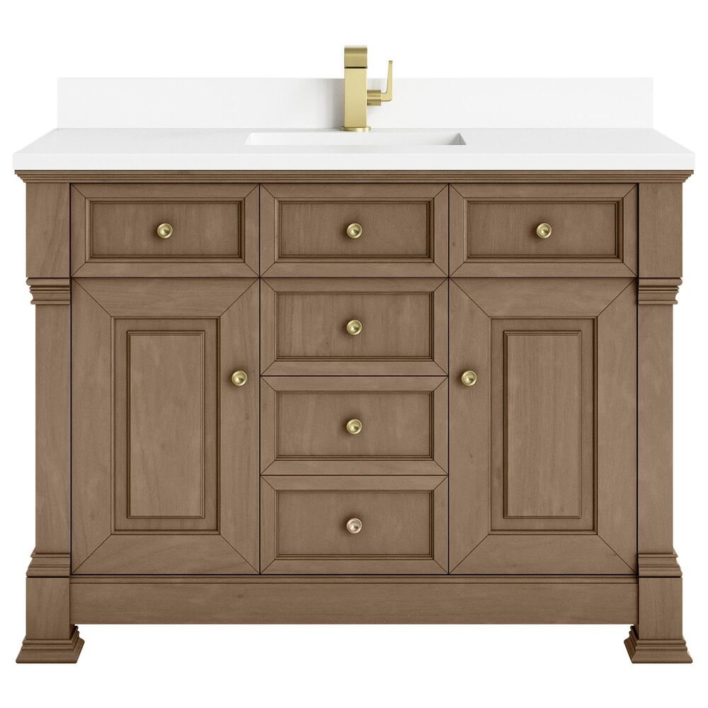 James Martin Vanities Brookfield 48&quot; Single Bathroom Vanity in Pecan with Single Hole 3 cm White Zeus Quartz Top and Rectangular Sink, , large