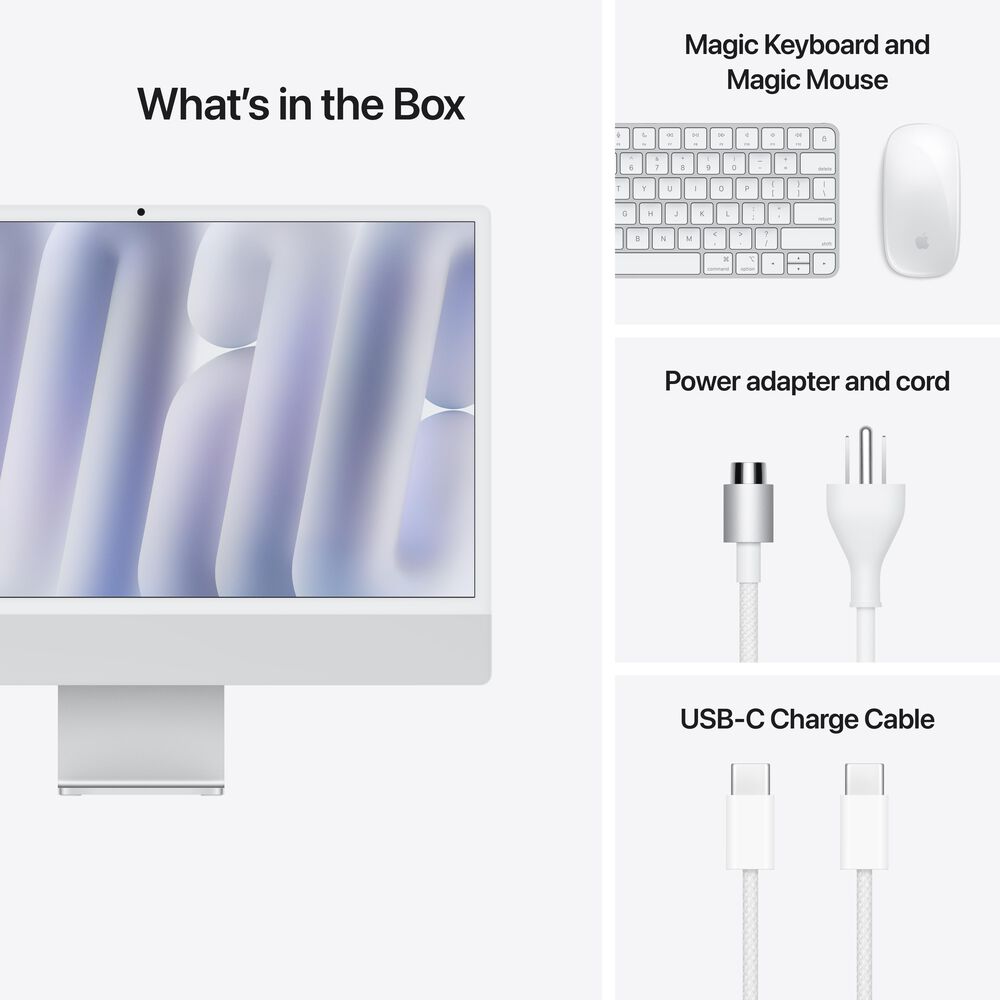 Apple 24-Inch iMac with Retina 4.5K display: Apple M4 Chip with 8-core CPU and 8-core GPU 16GB Unified Memory, 256GB SSD in Silver &#40;Latest Model&#41;, , large