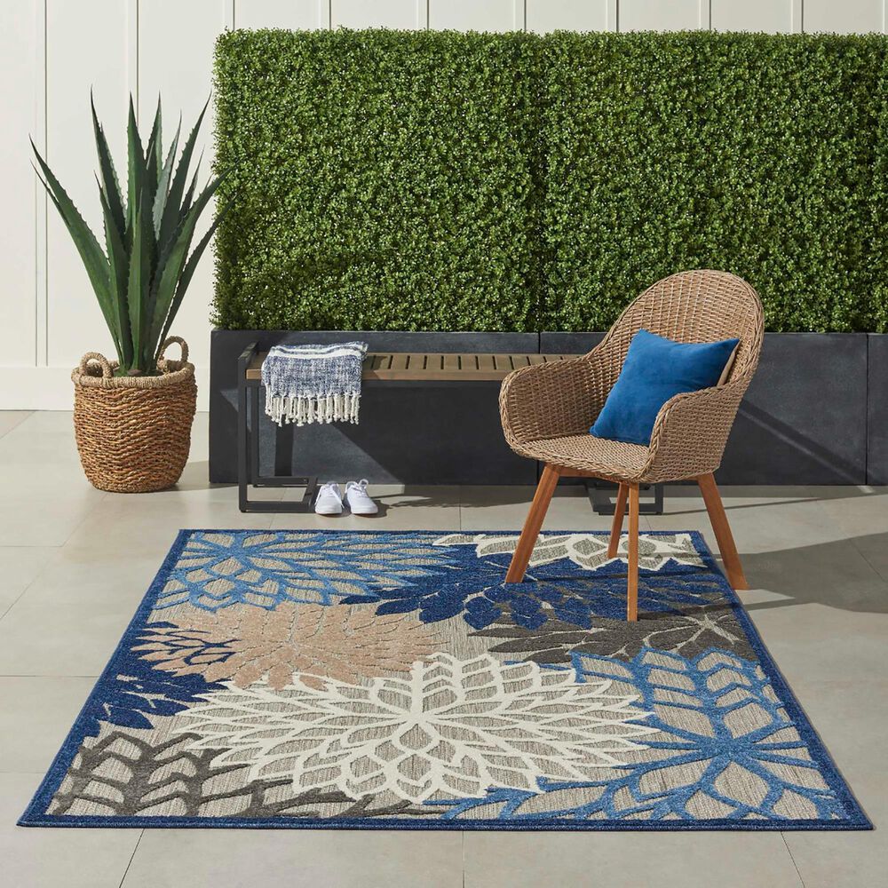 Nourison Aloha ALH05 3&#39;6&quot; x 5&#39;6&quot; Blue and Multicolor Indoor/Outdoor Area Rug, , large