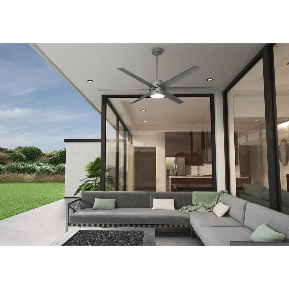 Hunter Solaria 72&quot; Outdoor Ceiling Fan with LED Light in Matte Silver, , large