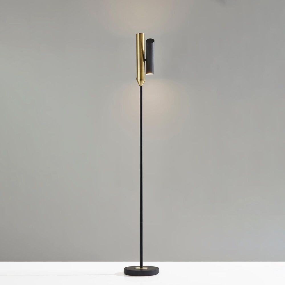 Adesso Vega LED Torchiere in Black and Antique Brass, , large
