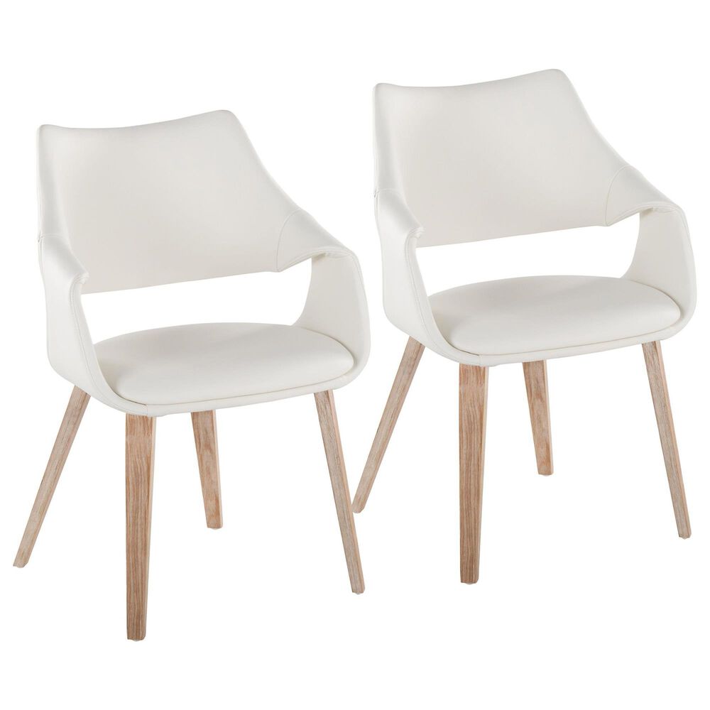 LumiSource Curvo Arm Chair with White Faux Leather Cushion in Whitewashed Wood (Set of 2), , large