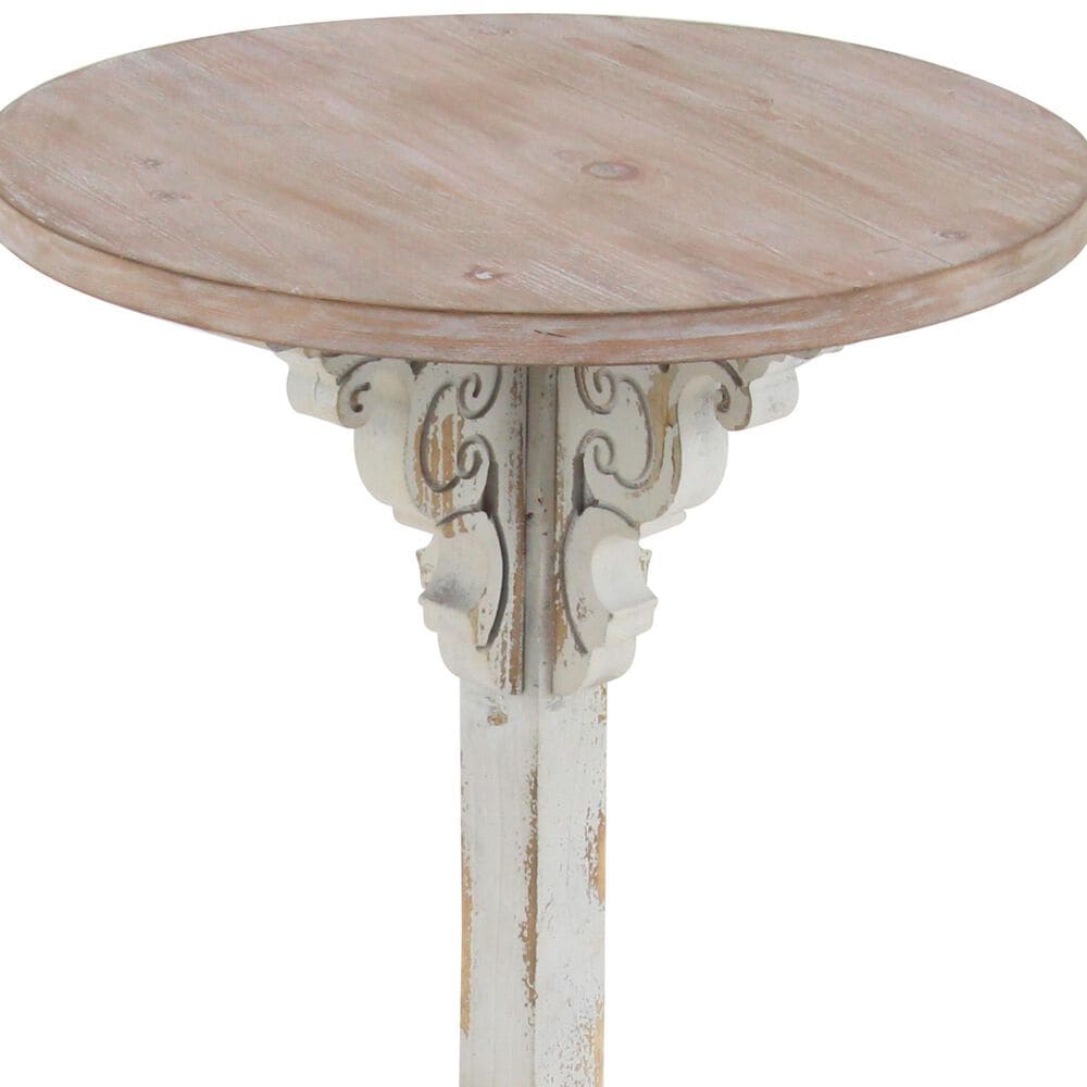 Maple and Jade Pedestal Scroll Accent End Table in Distressed White and Dark Brown, , large