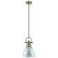 Golden Lighting Duncan 1-Light Small Pendant with Rod and Seafoam Shade in Aged Brass, , large