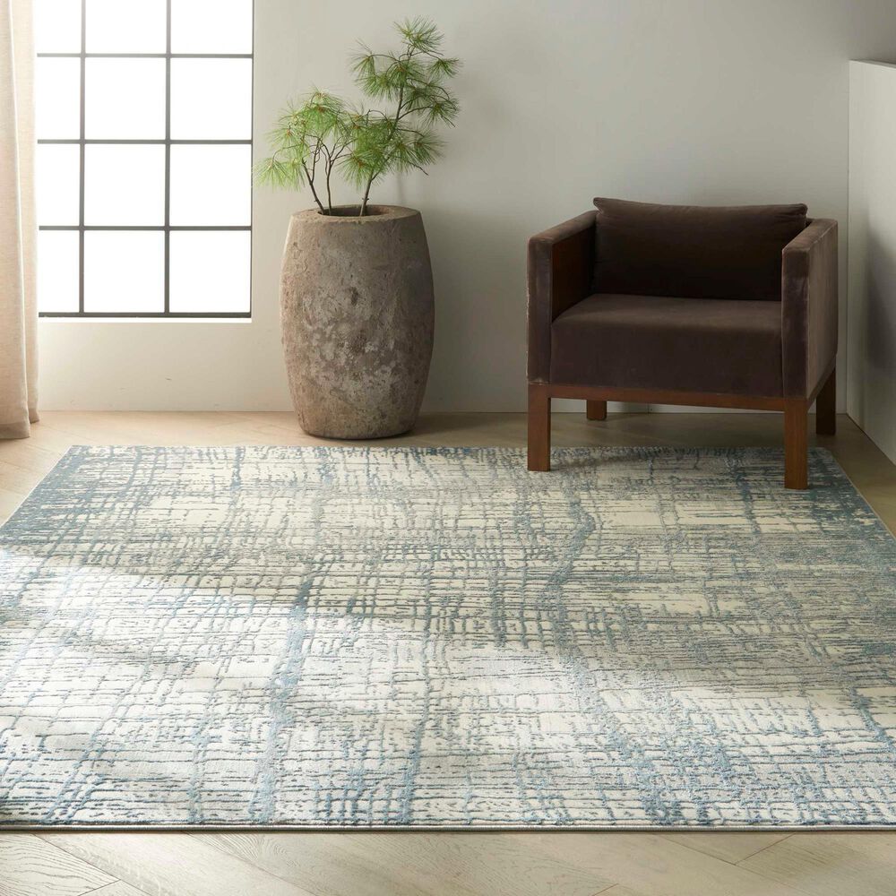 Nourison Rush 10&#39; x 14&#39; Ivory and Blue Area Rug, , large