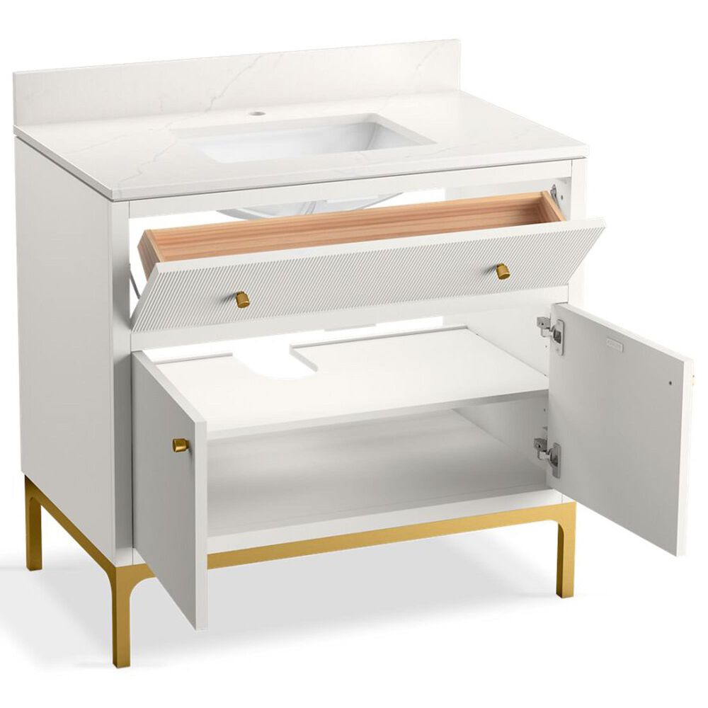 Kohler Calpa 36" Single Bathroom Vanity in White with 2 cm White Quartz Top and Rectangular Sink, , large